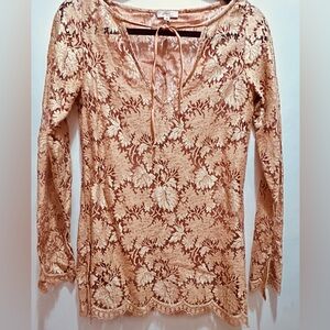 Peach Open Weave Lace Blouse